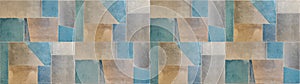 Abstract blue beige colorful geometric cement stone tile mirror wall or floor, tiles texture background banner panorama