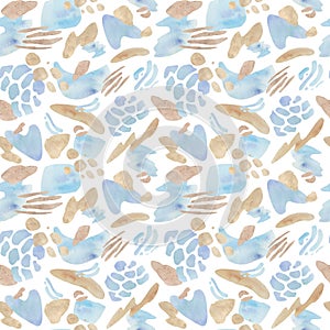 Abstract blue and beige seamless pattern. Geometric shapes design style. Modern design watercolor pattern.