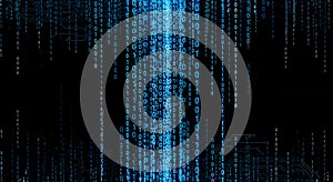 Abstract blue binary code background, matrix data stream, technology concept, digital information, computer programming,