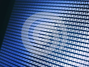 Abstract blue binary code background. Programming, coding, hacker, matrix