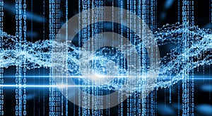 Abstract Blue Binary Code Data Stream with Network Connections