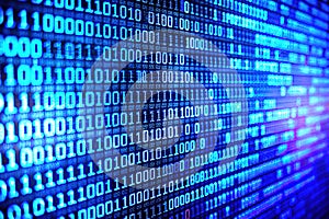 Abstract Blue Binary Code Glitch Screen A Futuristic Digital Art Background for Web Design Programming and Tech