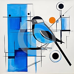 Abstract Blue Bird Painting: Flat Color Blocks With High Contrast Composition photo
