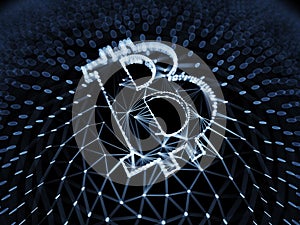 Abstract Blue Bitcoin Sign Built as an Array of Transactions in Blockchain Conceptual 3d Illustration