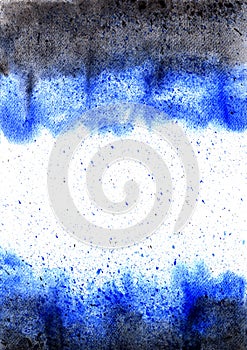 Abstract blue and black splash brush watercolor.