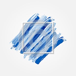 Abstract Blue Brush Strokes and A White Square Frame in Grey Background