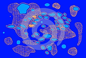 Abstract blue bsackground with dots and blemishes. Doodle psyche