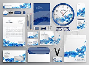 Abstract blue business collateral set design