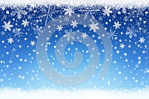 Abstract blue Christmas snow landscape background with snowflakes