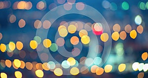 Abstract blue circular bokeh background, city lights, instagram