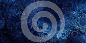 Abstract blue circular patterns with textured layers and depth in dark background