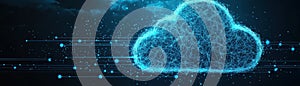 Abstract blue cloud computing network with lines and dots, digital technology background