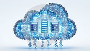 Abstract Blue Cloud Computing Servers Data Storage Digital Technology Network Cubes Illustration image