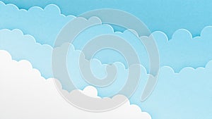 Abstract blue clouds in the sky background in paper cut style. Paper art origami made cloudscape layer. Vector illustration design