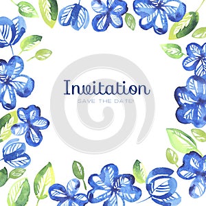 Abstract blue color floral frame.