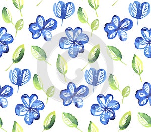 Abstract blue color floral seamless pattern.