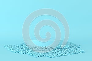 Abstract blue color geometric Stone and Rock shape background, showcase for product 3d render.