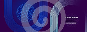 abstract blue color stripe line, geometric globe pattern background, futuristic technology, scientific concept