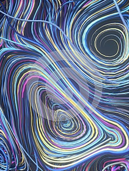 Interlacing abstract blue colored curves. Computer generated geometric pattern. 3D rendering