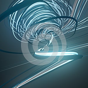 Interlacing abstract blue colored curves. Computer generated geometric pattern. 3D rendering