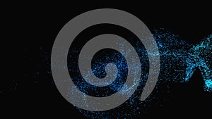 Abstract blue colorful particle wave background. Small round dot on black background. Copy space, 3D rendering
