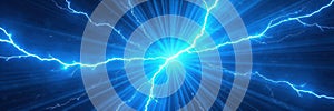 Abstract blue comic background, vibrant rays, lightning bolts, retro, vector, texture