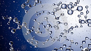 Abstract blue connected glass bubbles molecule background. 3D Rendering