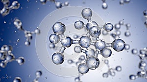 Abstract blue connected glass bubbles molecule background. 3D Rendering