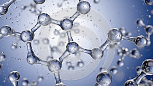 Abstract blue connected glass bubbles molecule background. 3D Rendering