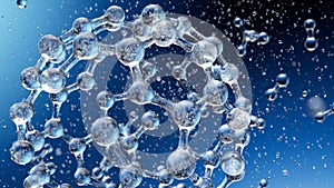 Abstract blue connected glass bubbles molecule background. 3D Rendering