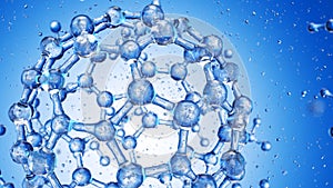 Abstract blue connected glass bubbles molecule background. 3D Rendering