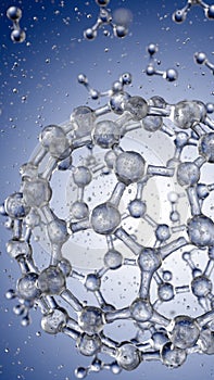 Abstract blue connected glass bubbles molecule background. 3D Rendering