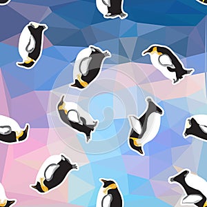 Abstract blue crystal ice background with penguin. seamless pattern, use as a surface texture