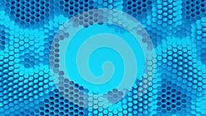 Abstract blue crystallized background. Honeycombs move like an ocean. With place for text or logo.