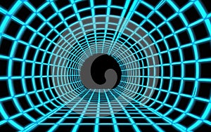 Abstract Blue 3D Tunnel with Dynamic Grid Patterns for Futuristic Designs