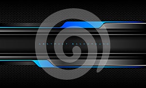 Abstract blue dark grey black geometric cyber banner shadow on hexagon mesh pattern design modern futuristic technology background