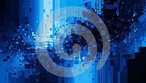 Abstract Blue Data Network Visualization with Squares and Interconnected Lines