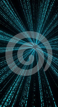 Abstract Blue Data Stream Radiating in Dark Space