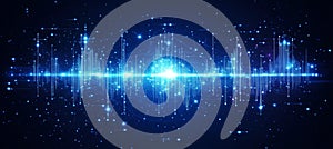 Abstract Blue Data Wave Background, Digital Lines, Connected Dots Form A Technology Pattern