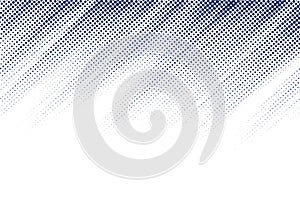 Abstract blue diagonal halftone texture on white background with copy space. Dots pattern