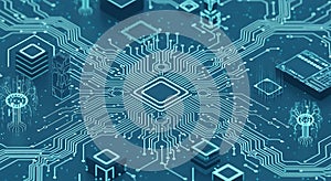 Abstract blue digital binary code data flow with glowing nodes