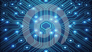 Abstract blue digital circuit board with glowing lights