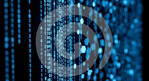 Abstract blue digital code stream with bokeh effect