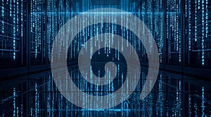 Abstract Blue Digital Data Center with Binary Code