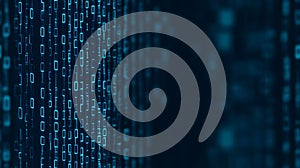 Abstract Blue Digital Data Stream Background with Binary Code