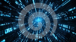 Abstract Blue Digital Data Stream in Dark Space