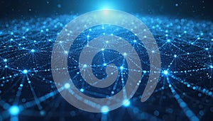 Abstract blue digital network with glowing nodes and lines, representing complex data connections and artificial intelligence