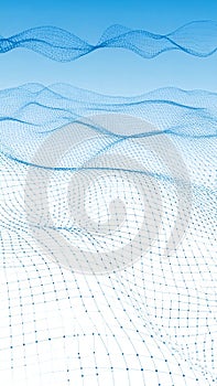 Abstract blue digital network grid background with undulating wave pattern