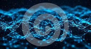Abstract Blue Digital Network Grid with Glowing Particles and Wavy Lines technology data