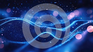 Abstract blue digital particles forming flowing wave